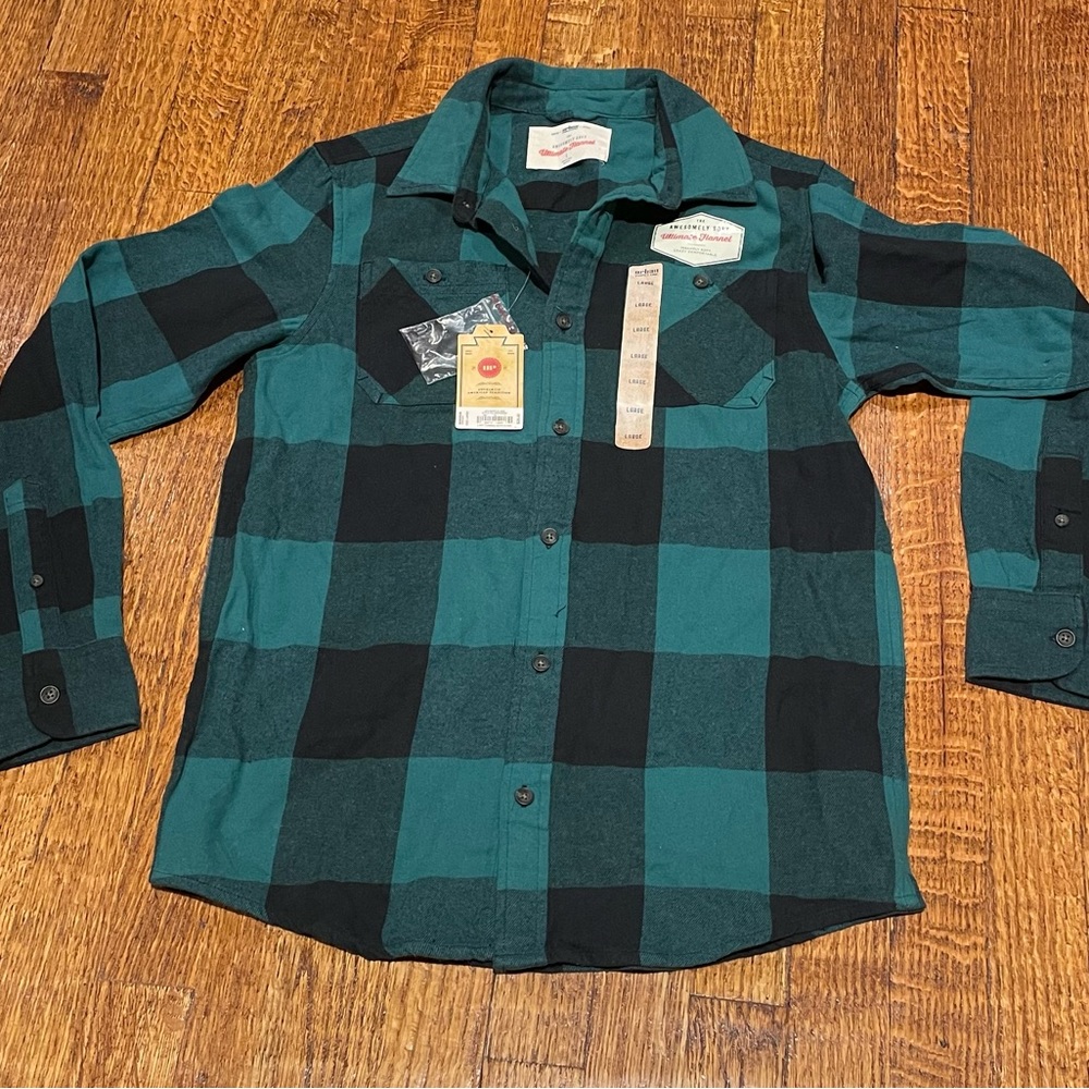 NWT Buffalo Green Black Check Flannel Shirt (L)